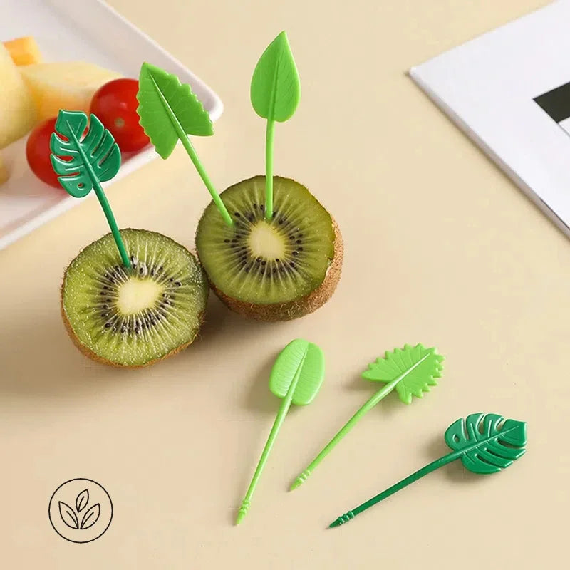 10 Pieces Children's Fruit Picks Mini Creative Leaf Shape Fruit Cake Dessert Food Fork Lunch Box Universal Accessories Oasis Select