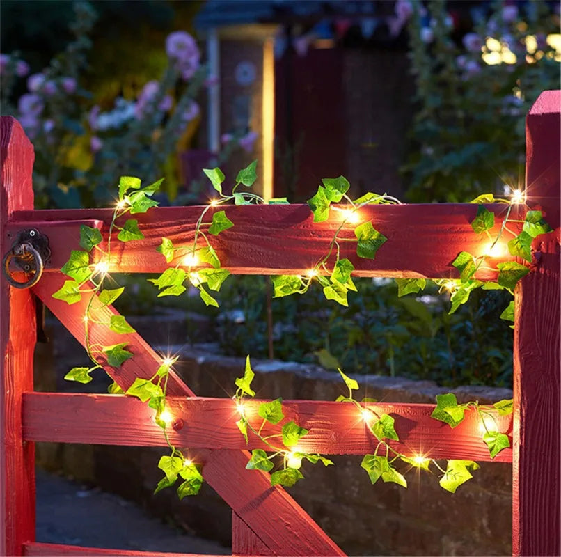 Solar LED Light String - Simulated Climbing Ivy & Cherry Blossom, Rattan Style Copper Wire Lights for Courtyard Decor Oasis Select