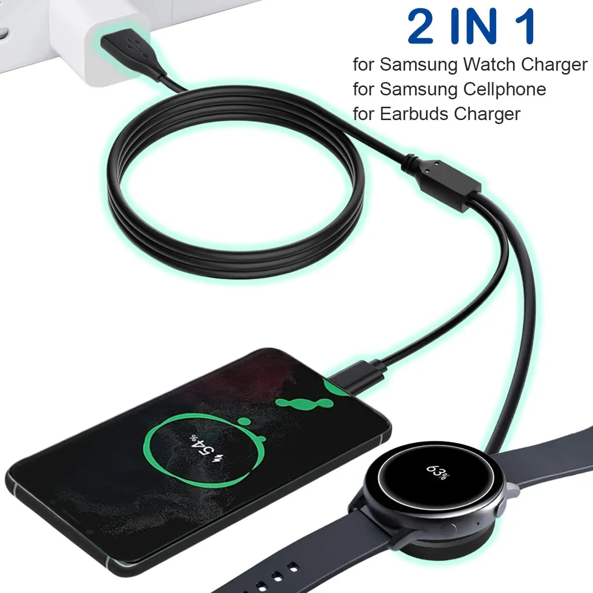 2-in-1 Samsung Galaxy Watch Charger + USB-C Cable – All Models Smartwatch Charger Cable Oasis Select