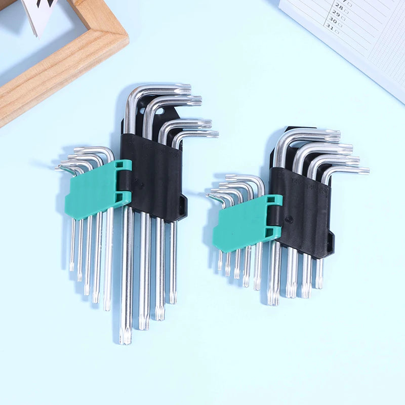9Pcs Torx Star Wrench Kit Extended Allen Keys L-Type Hexagon Spanner Plum Blossom Dual End Screwdriver Hex Tool Set Oasis Select