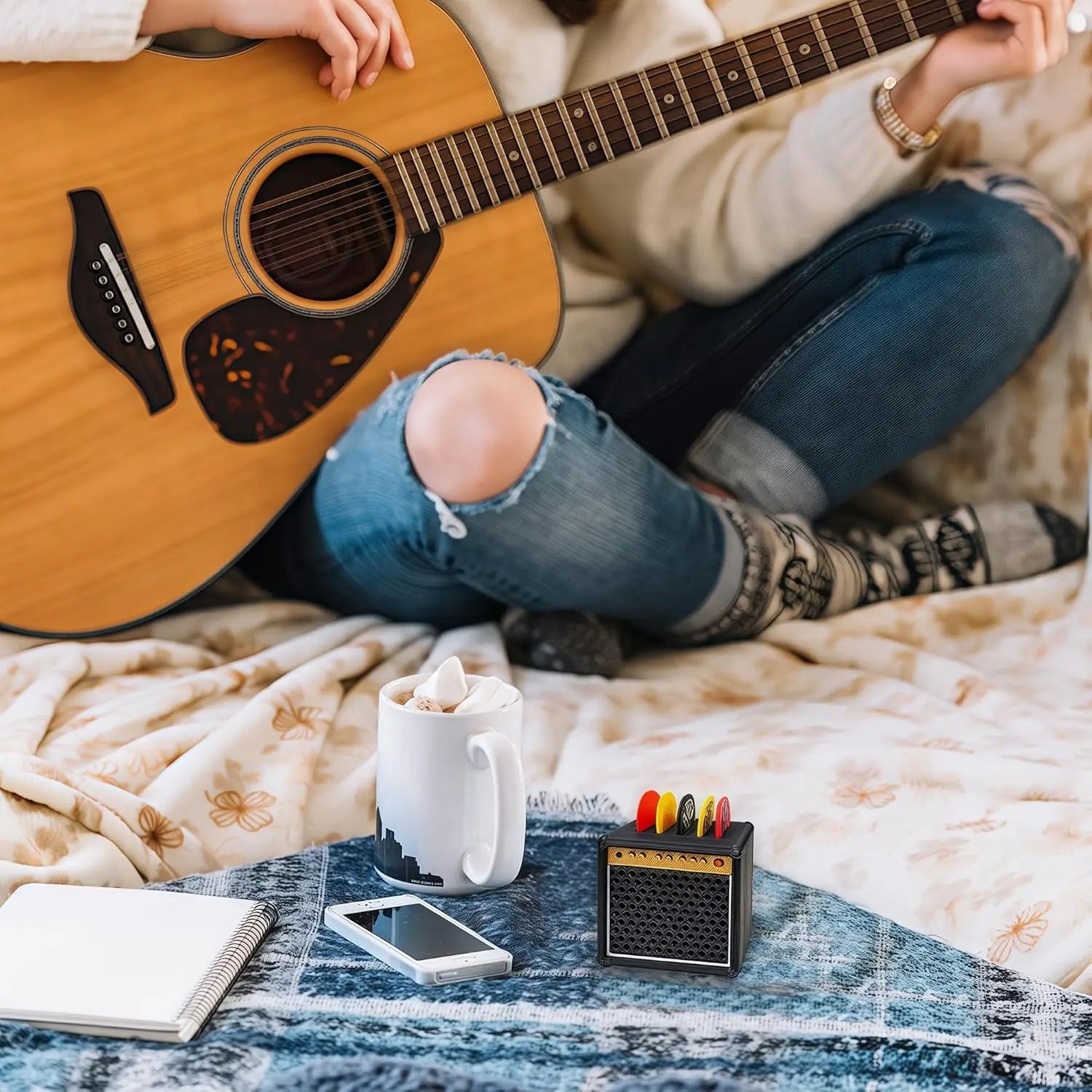 Guitar Pick Holder Box – Mini Amp Speaker Design Storage Case, Cool Desk Decor for Musicians, Fits All 2mm Standard Picks Oasis Select