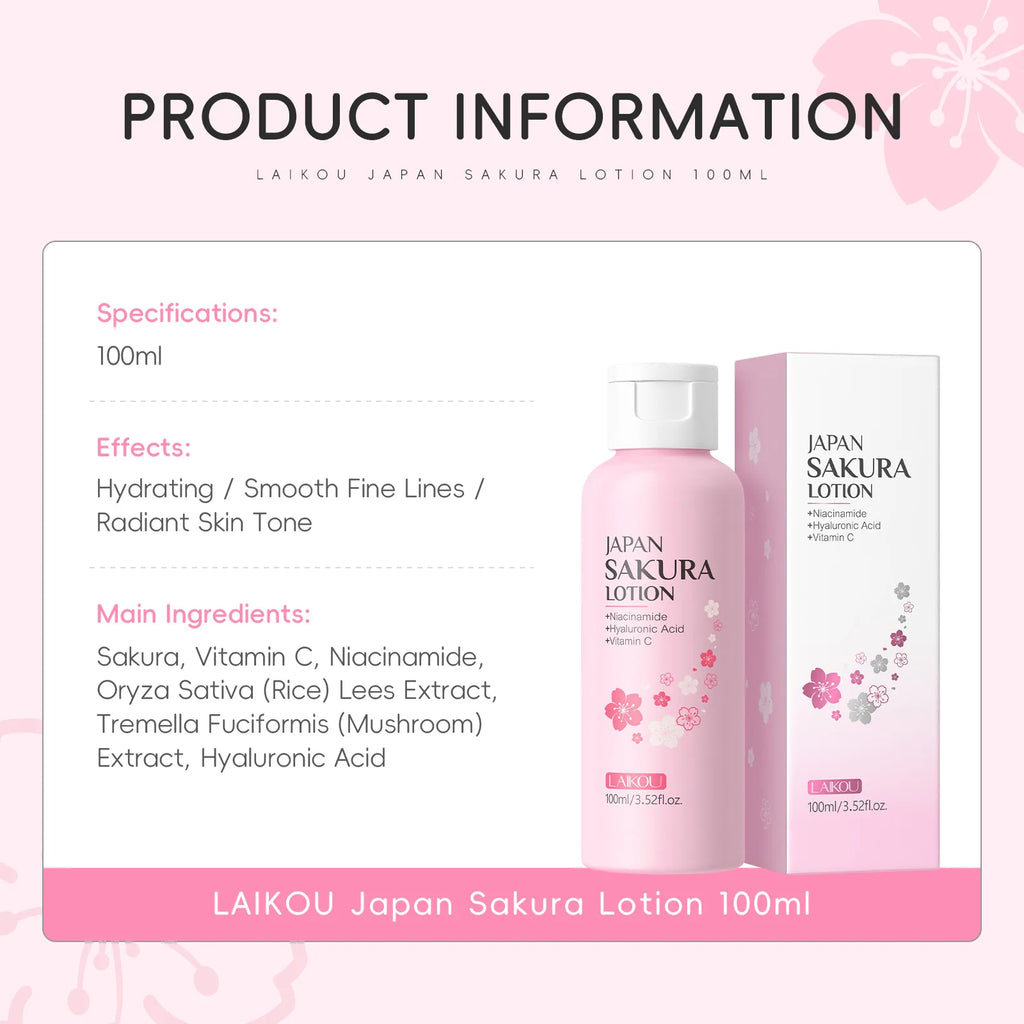 LAIKOU Sakura Face Lotion Moisturizing Essence Shrink Pores Repairing Improve Skin Elasticity 100ml Oasis Select