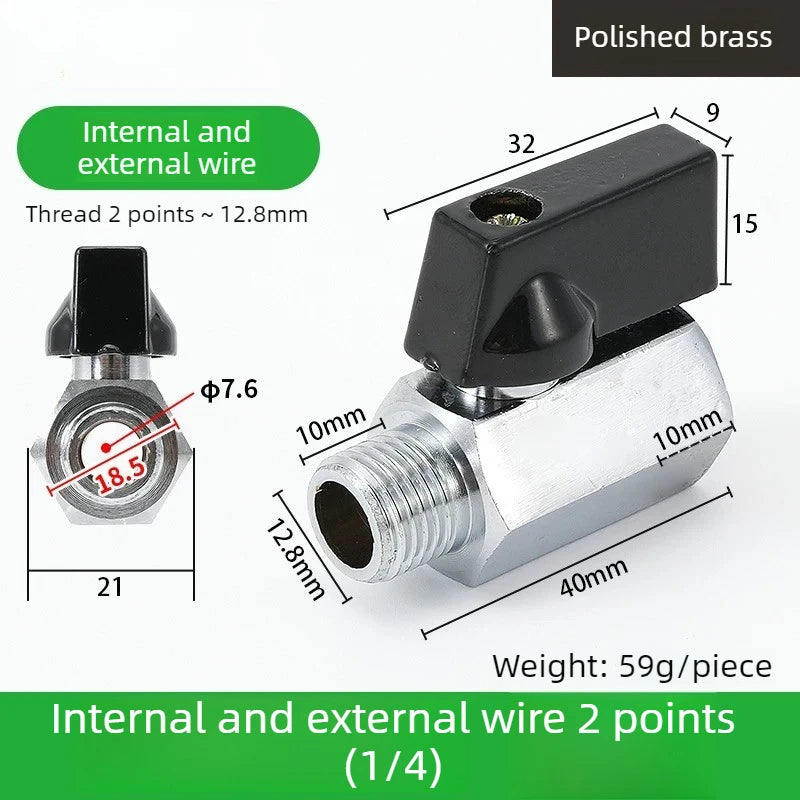 Mini Ball Valve Switch Water Pipe PT1/8, 1/4, 3/8, 1/2 Gas Electric Copper Ball Valve Double Inner and Outer Wire Teeth Oasis Select Inside Outside 2 B 1PCS