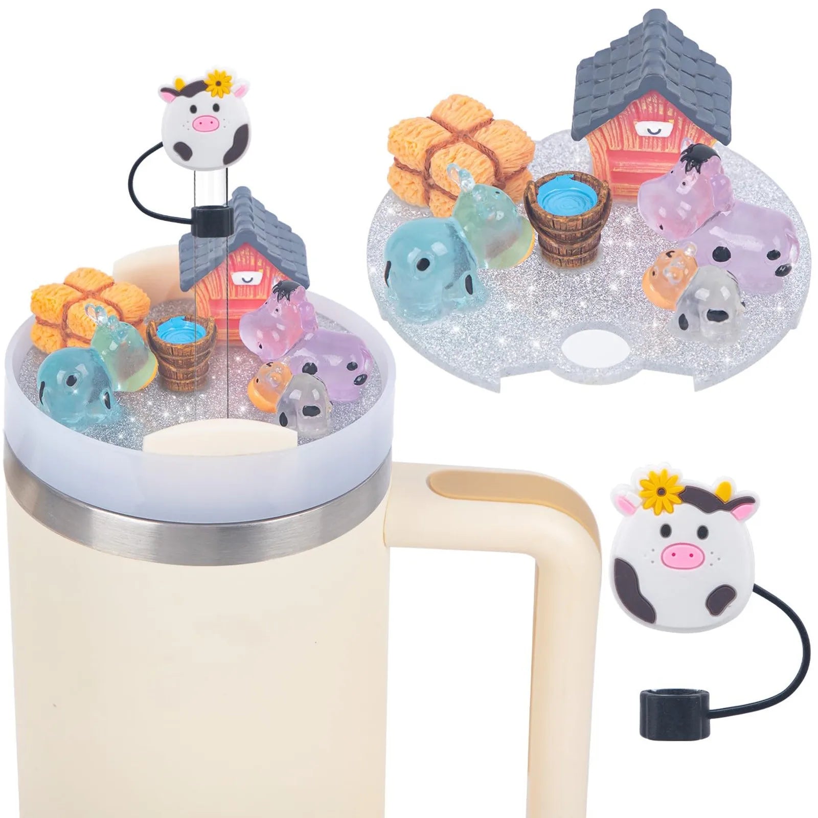 Accessories Charms Set Compatible with Stanley Trumbler 30oz/40oz, Stanley Cup Lid Accessories Charms & Silicone Straw Cover Cap Oasis Select C