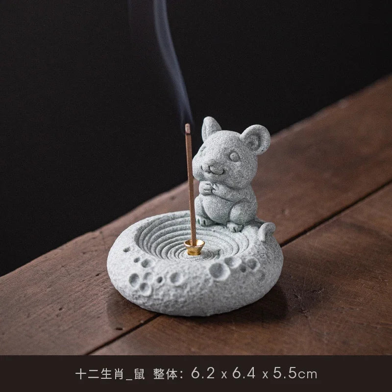 Blue Sand Stone Twelve Zodiac Tea Ceremony Decoration Aromatherapy Chinese Stove Incense Holder Lovely Table Decoration Oasis Select mouse