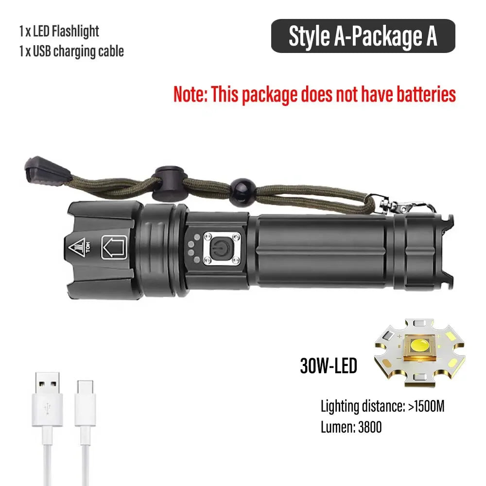 ESMARTER 30W LED Rechargeable Tactical Flashlight | 1500m Beam