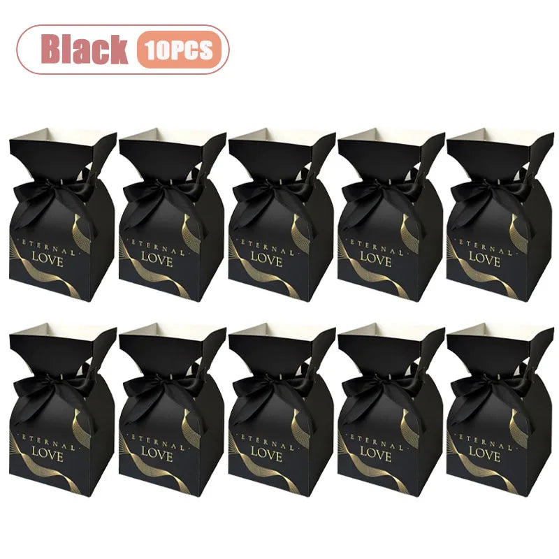 10-40PCS Valentine S Day Flower Box Gift Packaging Bouquet Wrap Floral Arrangement Supplies Handbag Basket with Handle Oasis Select Black-10PCS 20x11x11CM