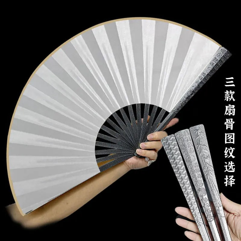 Metal Kung Fu Folding Fan Silk Cloth Fan Surface Tungsten Steel Alloy Self-defense Kung Fu Fan Oasis Select 3 Steel grain