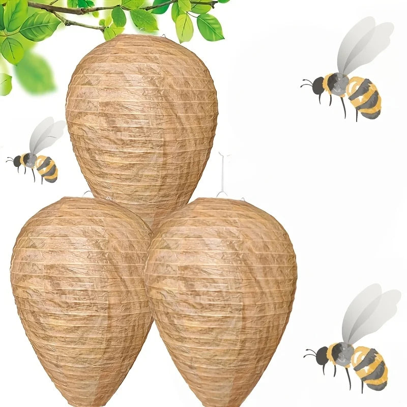 3Pcs Wasp Nest Decoy Outdoor Hanging Faux Hornets Paper Lantern Insect Deterrents Non-Toxic Fake Nest for Garden Patio Outdoor Oasis Select