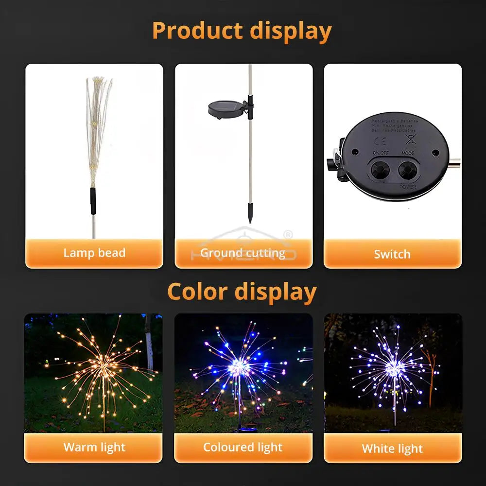 Solar LED Fireworks Fairy Lights – 8 Modes, IP65, 90 LEDs