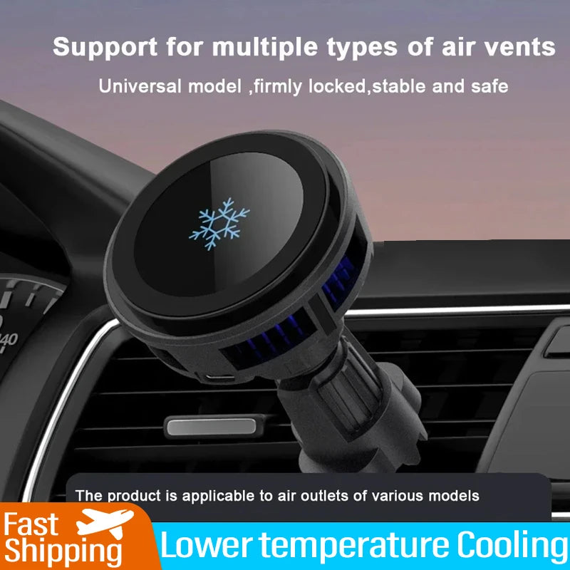 Semiconductor Cooling For MagSafe Car Charger 15W Fast Wireless Charger 360° Rotation Vent Mount for iPhone 12-17 Series Oasis Select