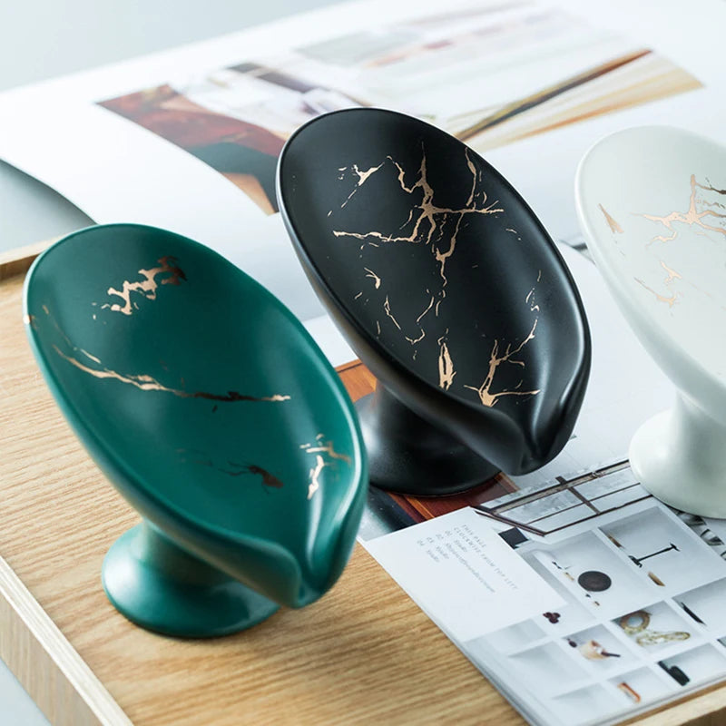 Ceramics Leaf Shape Soap Box Drain Soap Holder Box Luxury Bathroom Accessories Supplies Heart Shape Soap Dish Tray Gadgets Oasis Select