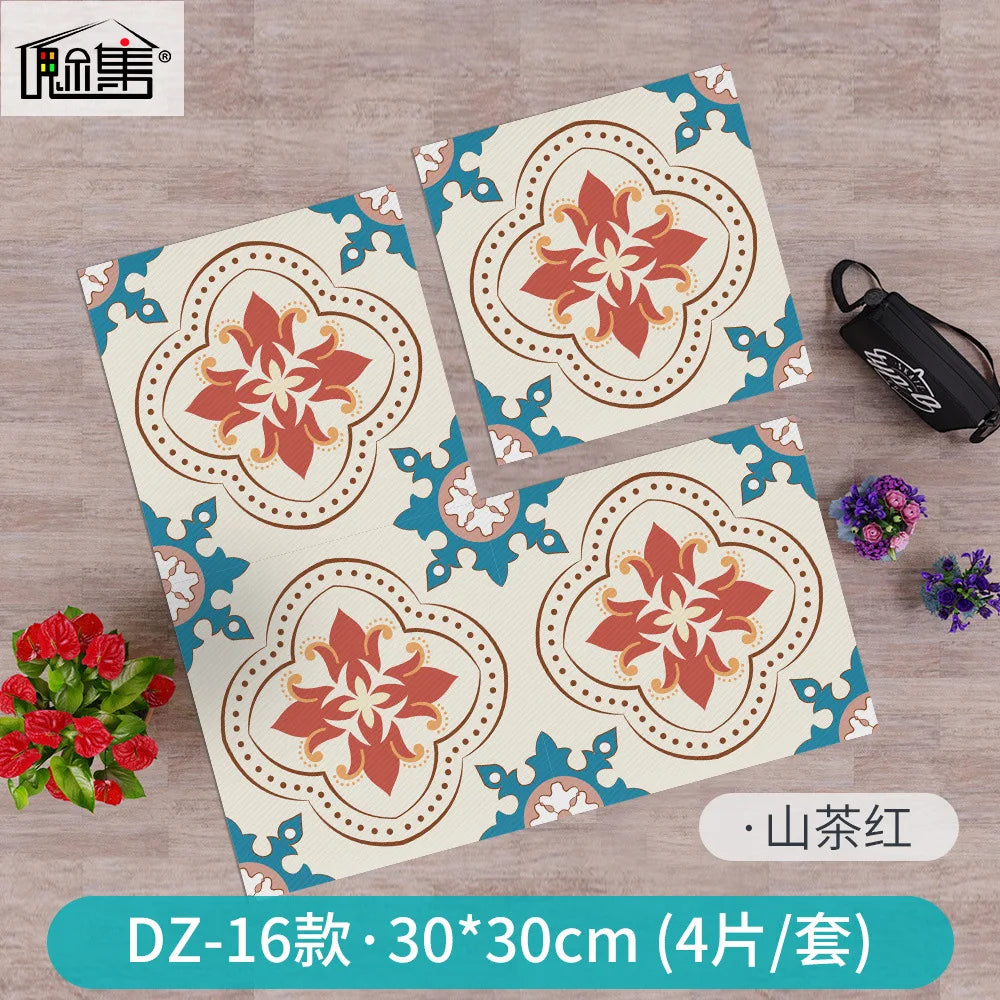Kitchen Bathroom Oil Waterproof Non-slip Twill Floor Paste Bathroom Bedroom Living Room DIY Floor Paste Stickers Oasis Select DZ-16 30cmx30cm(4pcs-1set)