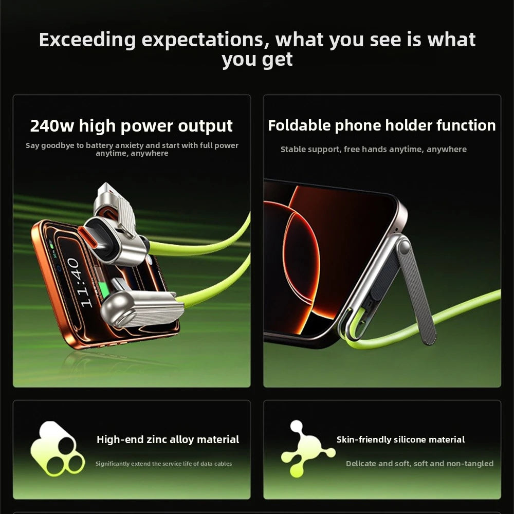 Newest USB To Type C 240W Fast Charging Cable Phone Tablet Foldable Holder Charging Cable Folding Bracket Earphone Data Wire Oasis Select