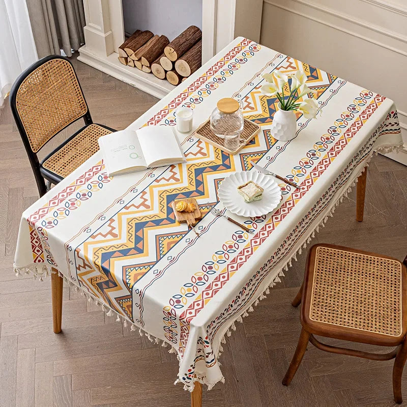 Bohemian Cotton Linen Do-in Tablecloth Rectangular Tassel Waterproof Greaseproof Table Cloth Oasis Select 90cm x 150cm D