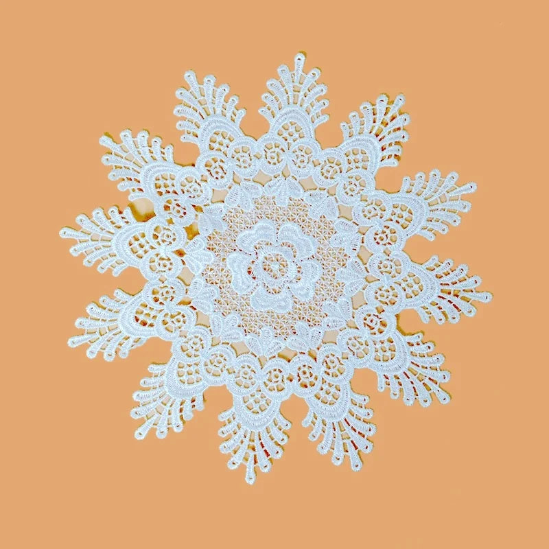 20cm Cotton Crochet Table Placemat French Embroidered Lace Coaster Cloth Coffee Mug Dining Mat Pad Wedding Banquet Home Decor Oasis Select