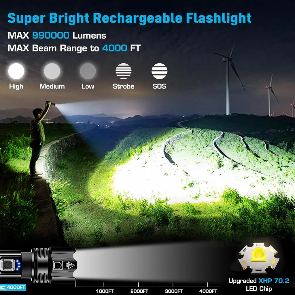 Most Powerful LED Flashlight Rechargeable Torch Lighting 1500M Tactical Lantern Ultra Bright Flashlight With Usb Rechargable Oasis Select