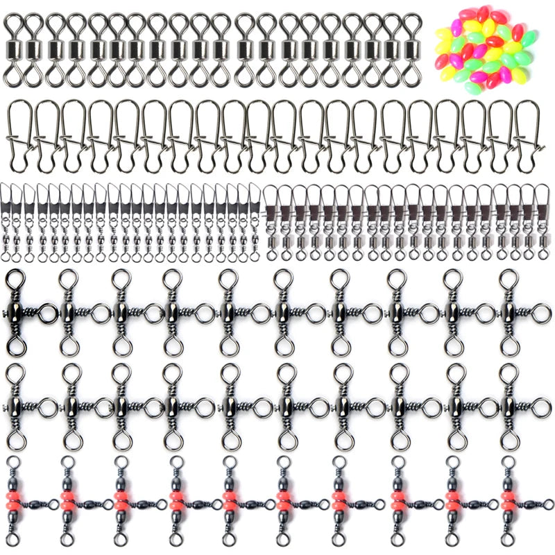 2026 New Arrival 140Pcs Fishing Accessories Kit Fishing Swivel Snaps Triple Swivel Connectors And Barrel Snap Clips Fishing Set Oasis Select