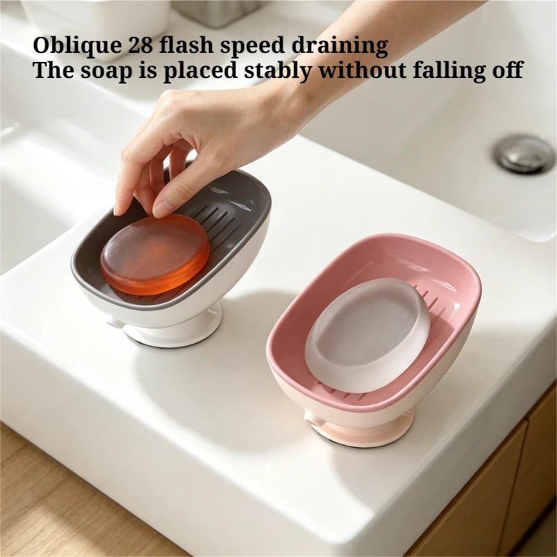 Soap Box Drain Free Punching Household Light Luxury Suction Cup SoapBox Toilet Countertop Soap Rack Bathroom Shelf Oasis Select