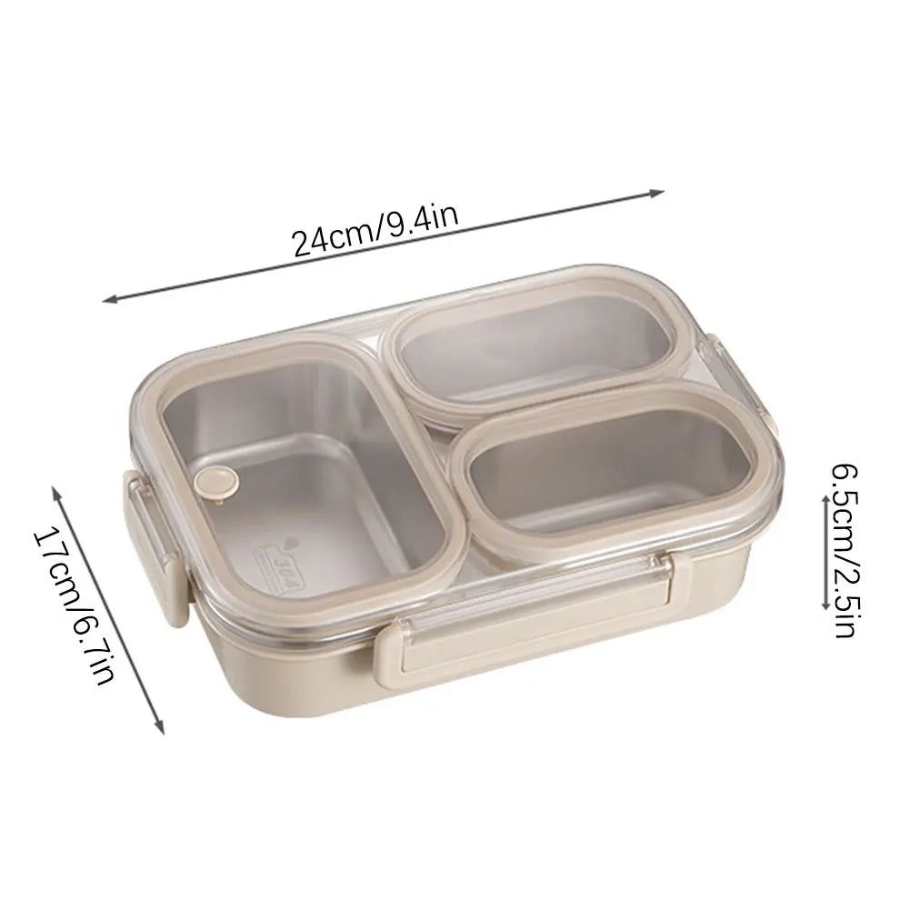 Stainless Steel Bento Lunch Box – 3 Compartments & Soup Cup