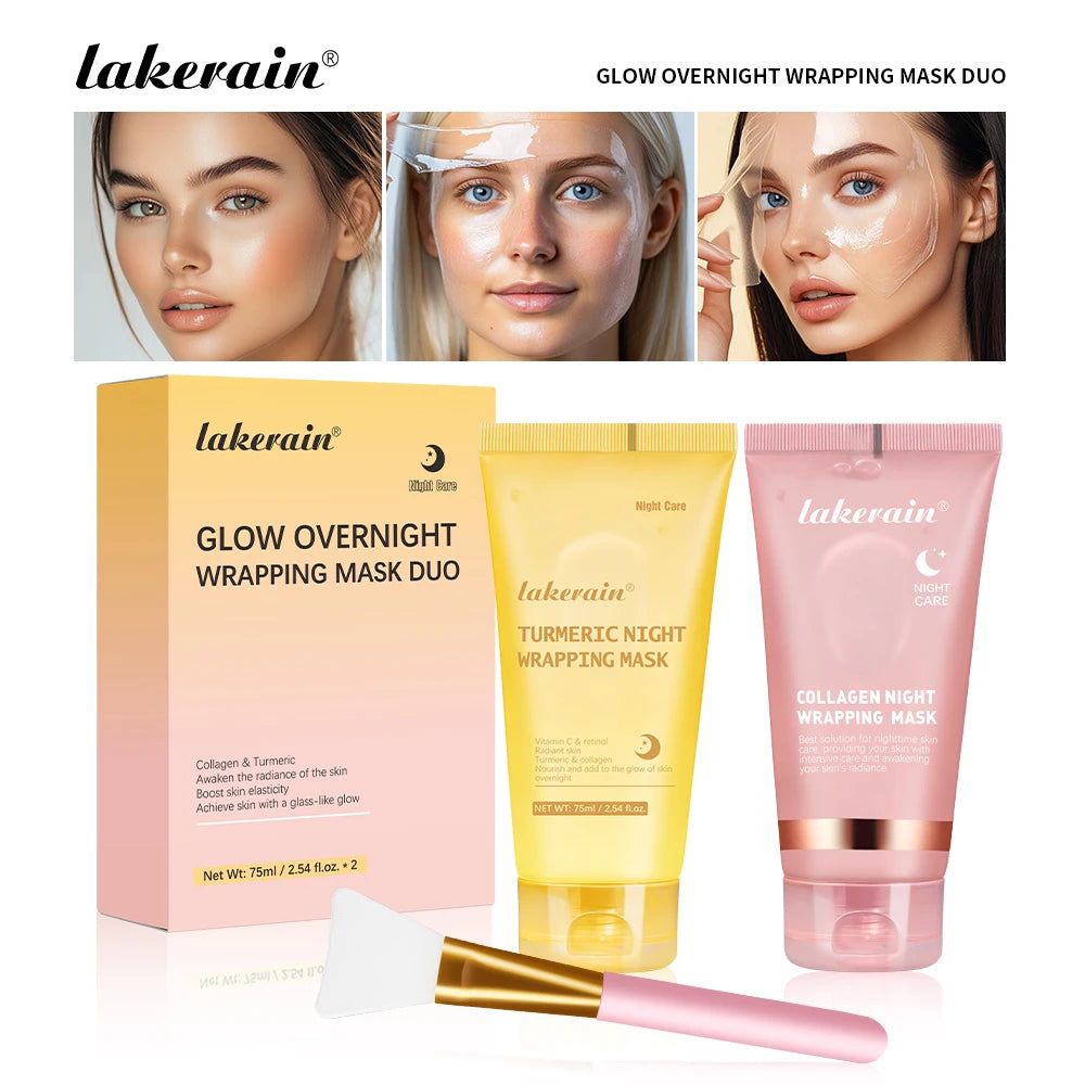 Glow Overnight Wrapping Mask Combo Nourishes Increase Face Skin Elasticity Turmeric Mask Collagen Suitable For All Skin Types Oasis Select SET 2