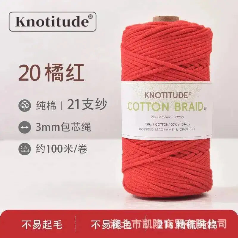 3mm Macrame Braid Cotton Cord 109Yards Pure Cotton Rope For Bracelet Knots, DIY Craft Making 100m Oasis Select Red Orange Red 3.0mm 100m