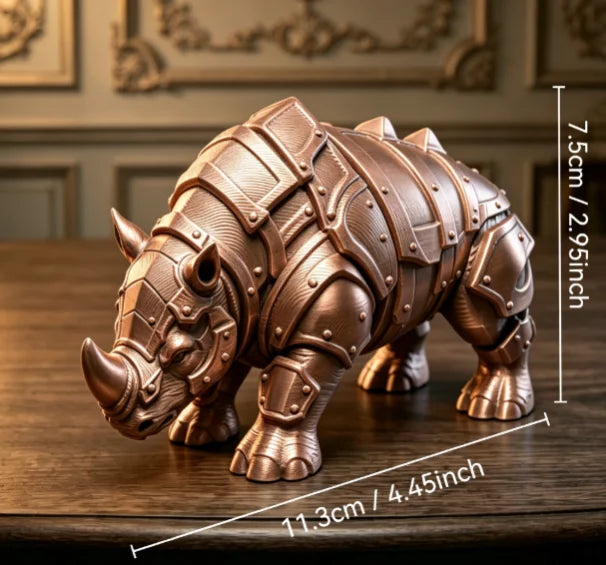 Mecha Armored Rhino Mini Figurine 3D Printing Medieval Rivet Rhinoceros Sculpture Cool Tabletop Ornaments Decor for Study Office Oasis Select Rhinoceros bronze