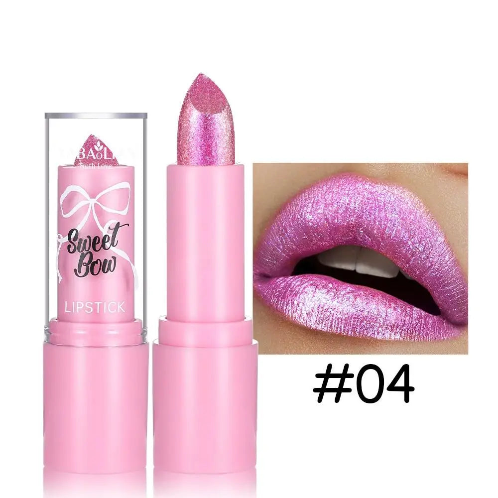 Metallic Pink Glitter Lipstick Long Lasting High Shine Diamond Nude Shimmer High Impact Full Coverage Sexy Lip Makeup for Women Oasis Select 04