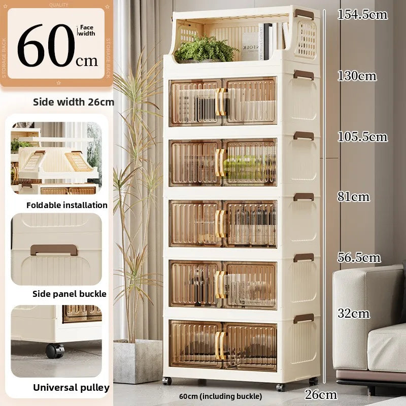 40-50-60 transparent household living room multi-layer mobile snack locker storage folding rack locker Oasis Select 60CM 1 plus 5