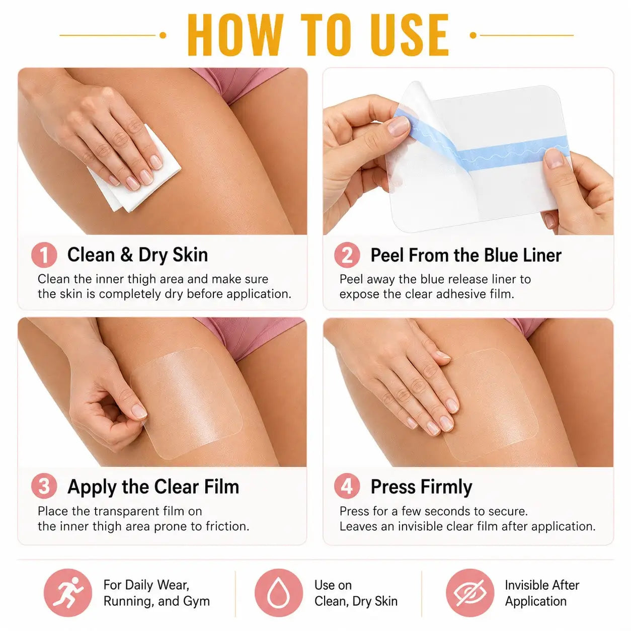 10Pcs Invisible Anti-Chafing Thigh Patches, unisex clear thigh guards, soft leg protection strips for daily wear, running & fitn Oasis Select