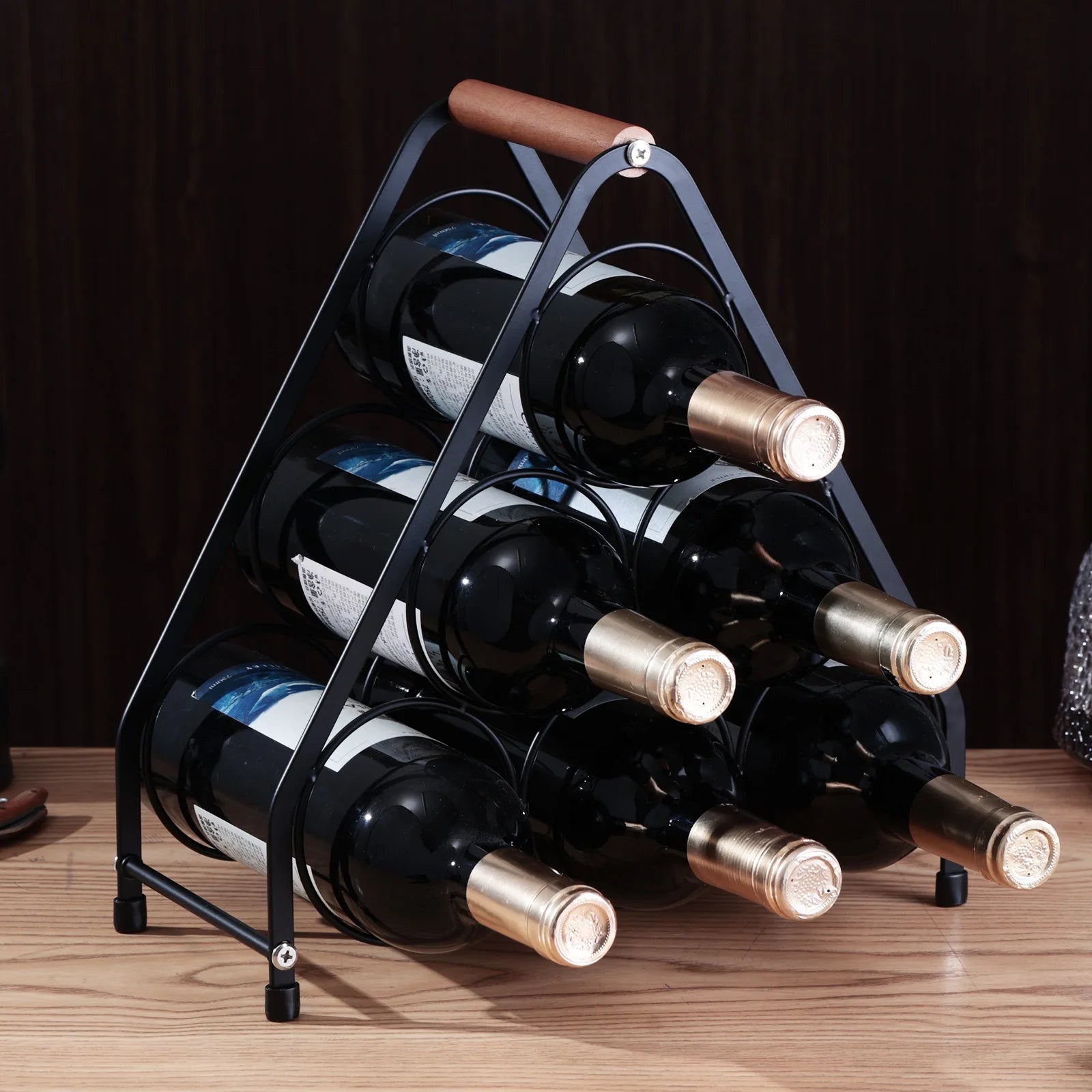 red wine rack European wooden handle portable wine bottle rack desktop wine cabinet ornament red wine display rack Oasis Select