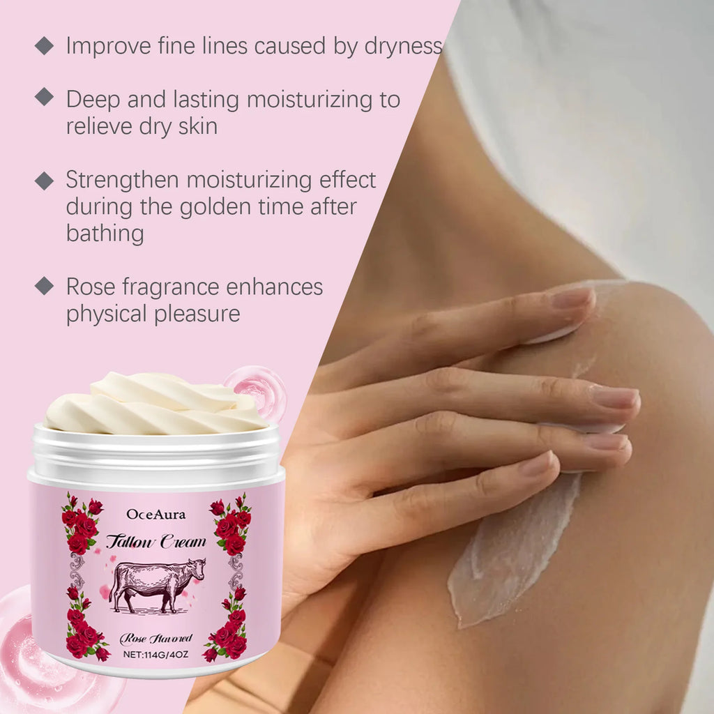 Rose Cow Fat Moisturizing Cream provides gentle care and hydration for soft, dry, and dull skin, nourishing the body with milk Oasis Select