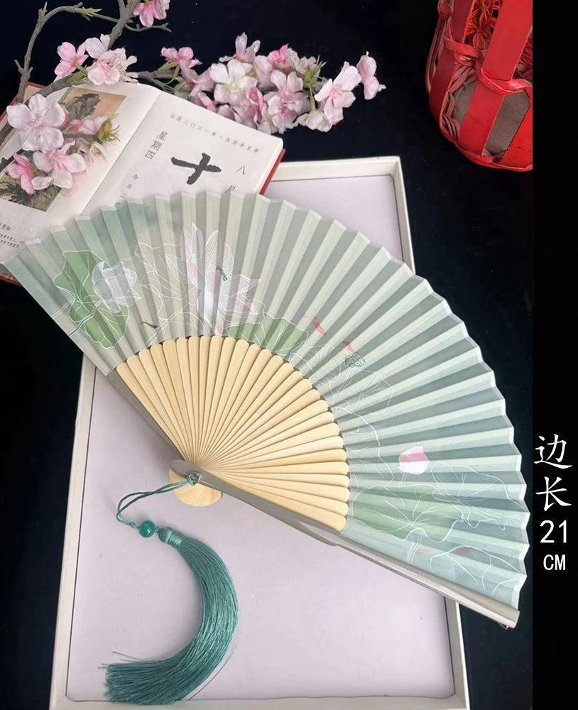 Antique Retro Portable Green Folding Fan Women's Portable Hanfu Cheongsam Folding Small Classical Dance Fan Chinese Fan Oasis Select 26