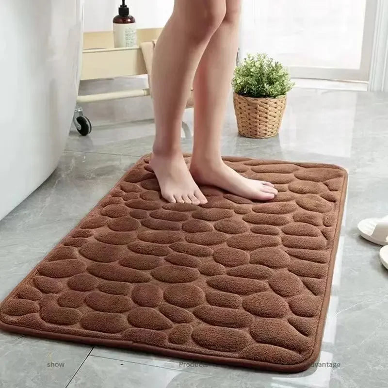 Memory Foam Bath Mat – Non-Slip Cobblestone Embossed Rug