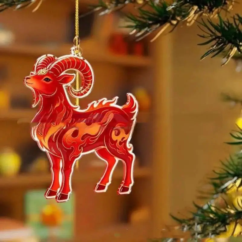 Acrylic Chinese Zodiac Goat Ornament – Red & Gold Lunar Decor