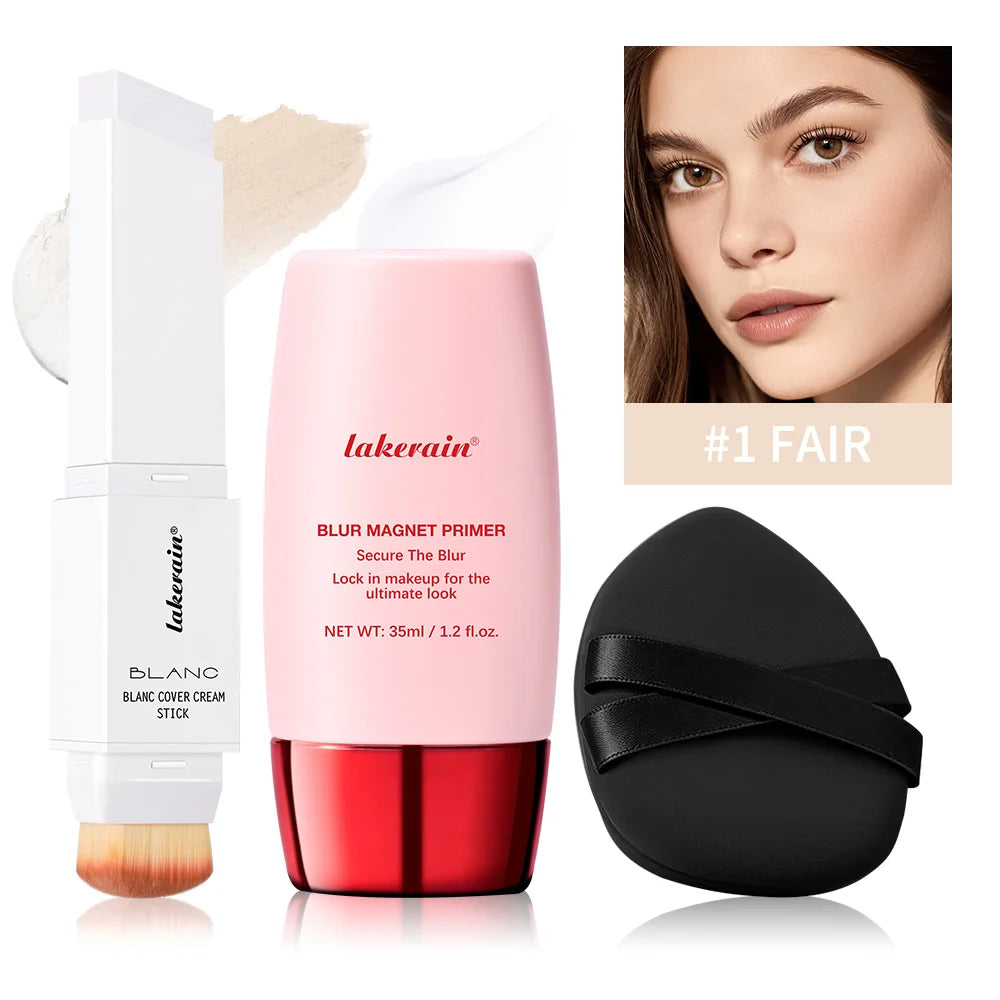 Blur Magnet Primer & Color-changing Foundation Stick Blurring Pores Matte Finish High Coverage Concealer Korean Makeup Combo Oasis Select SET 1