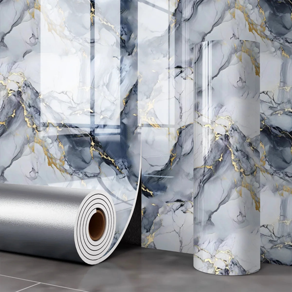 Self Adhesive Marble Wallpaper Waterproof Moisture Proof Faux Tile Wall Sticker for Bathroom Living Room Accent Wall Home Decor Oasis Select 40x300cm Light Blue-1Roll