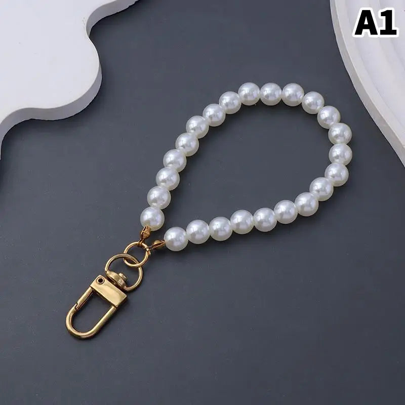 Simulated Pearl Keychain – Beaded Bag Charm & Phone Pendant