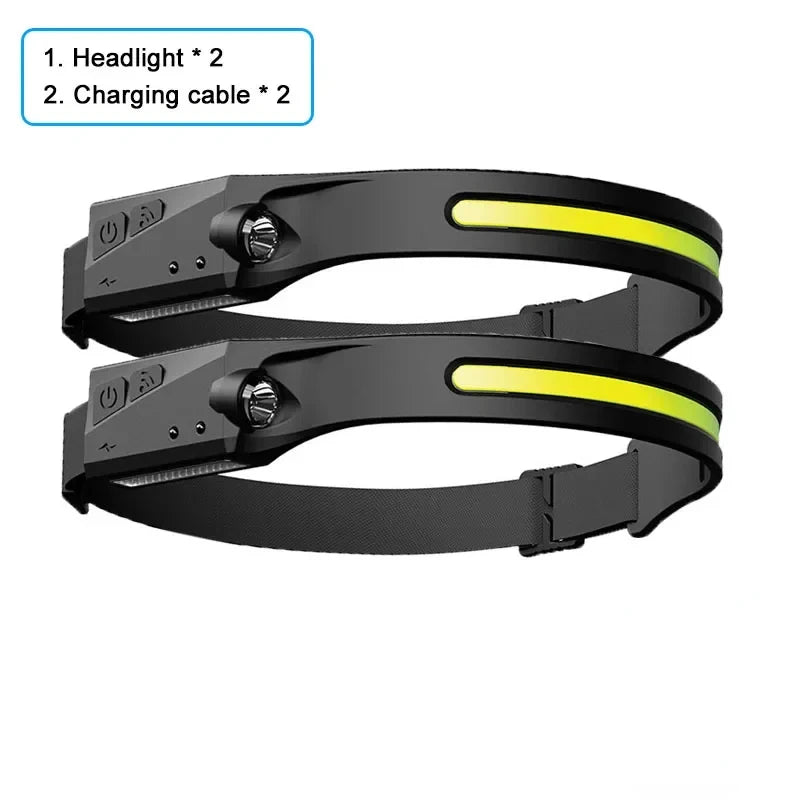 KDULIT 1~20Pack LED Sensor Headlamp Built-in Battery USB Rechargeable Waterproof Head Torch Outdoor Camping Fishing Headlight Oasis Select 2pcs