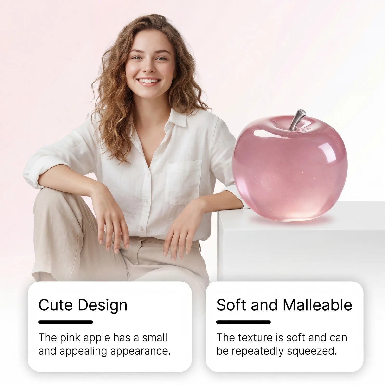 Squishy Pink Apple Stress Ball Soft Fidget Sensory Toy Suitable Autism Relief Simulated Slow Rebound Squeeze Toy Adult Kids Gift Oasis Select