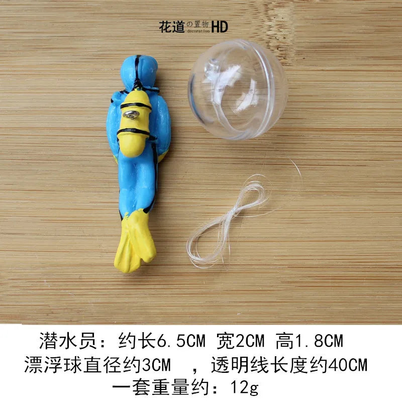 The New Resin Floating Diver Fish Tank Floating Decoration Under The Underwater Scenery Underwater World Small Floating Ball Oasis Select Blue x Float ball