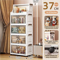 37cm Foldable Double-Door Storage Cabinet-Large Capacity Mobile Organizer with Wheels for Kitchen, Bedroom,Living Room Storage Oasis Select 5 Layers Clear Gray