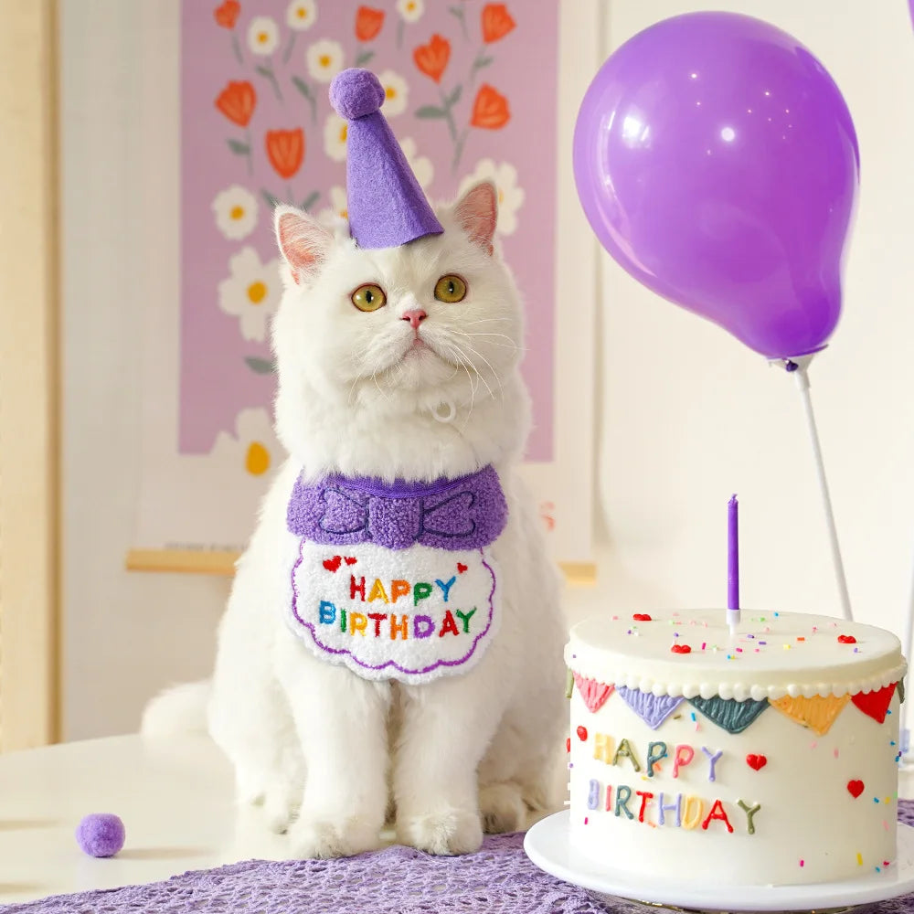 Pet Dog Cat Birthday Dress Bib Party Supplies Saliva Towel Felt Hat