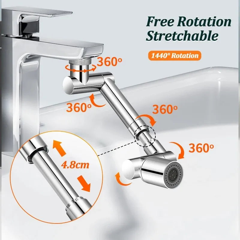 1440°Kitchen Scalable Metal Faucet Aerator Bathroom Tap Splash-proof Bubbler Faucet Filter Nozzle Tap Saving Water Extender Oasis Select