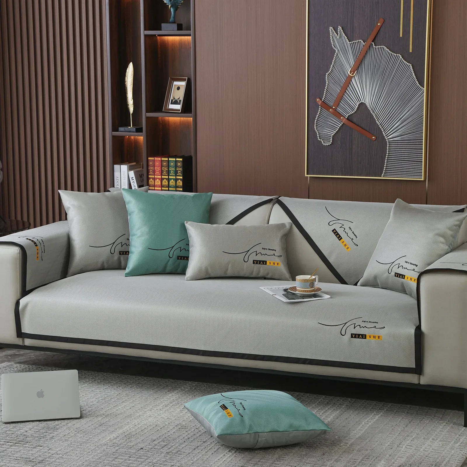 Summer New Ice Silk Sofa Cushion Embroidered Mat Cushion Simple and Cool Sofa Towel Machine Washable Ice Silk Sofa Seat Oasis Select 70x90cm Light gray