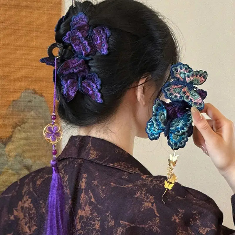 Chinese Butterfly Hair Claw Clip – Floral Tassel Hanfu Style Hair Claw Clip Oasis Select