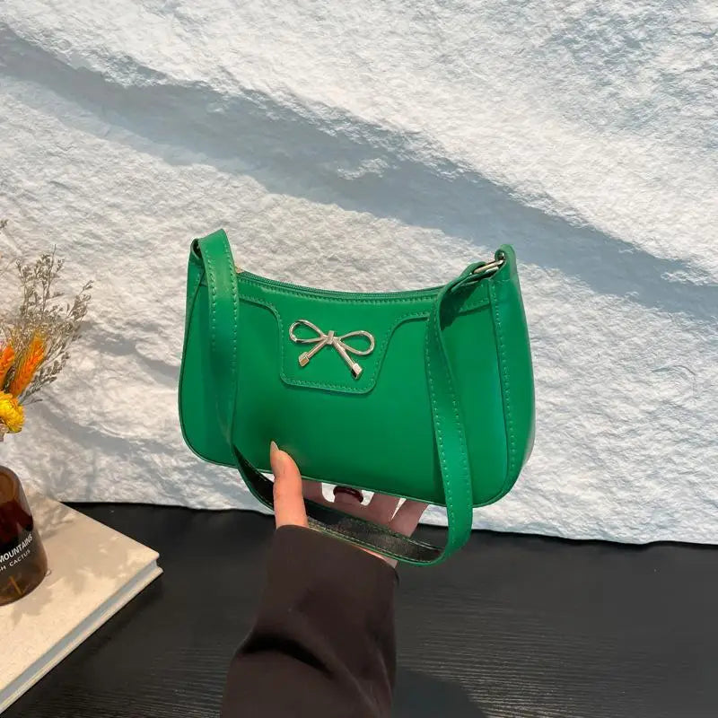 PU Leather Bow Shoulder Bag for Women | Underarm Handbag