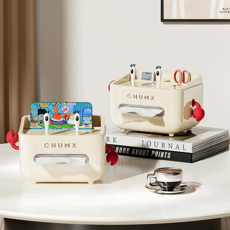 Tissue box, cartoon design crab boss, cute tissue storage box, multi-functional storage box for the living room, bedroom Oasis Select
