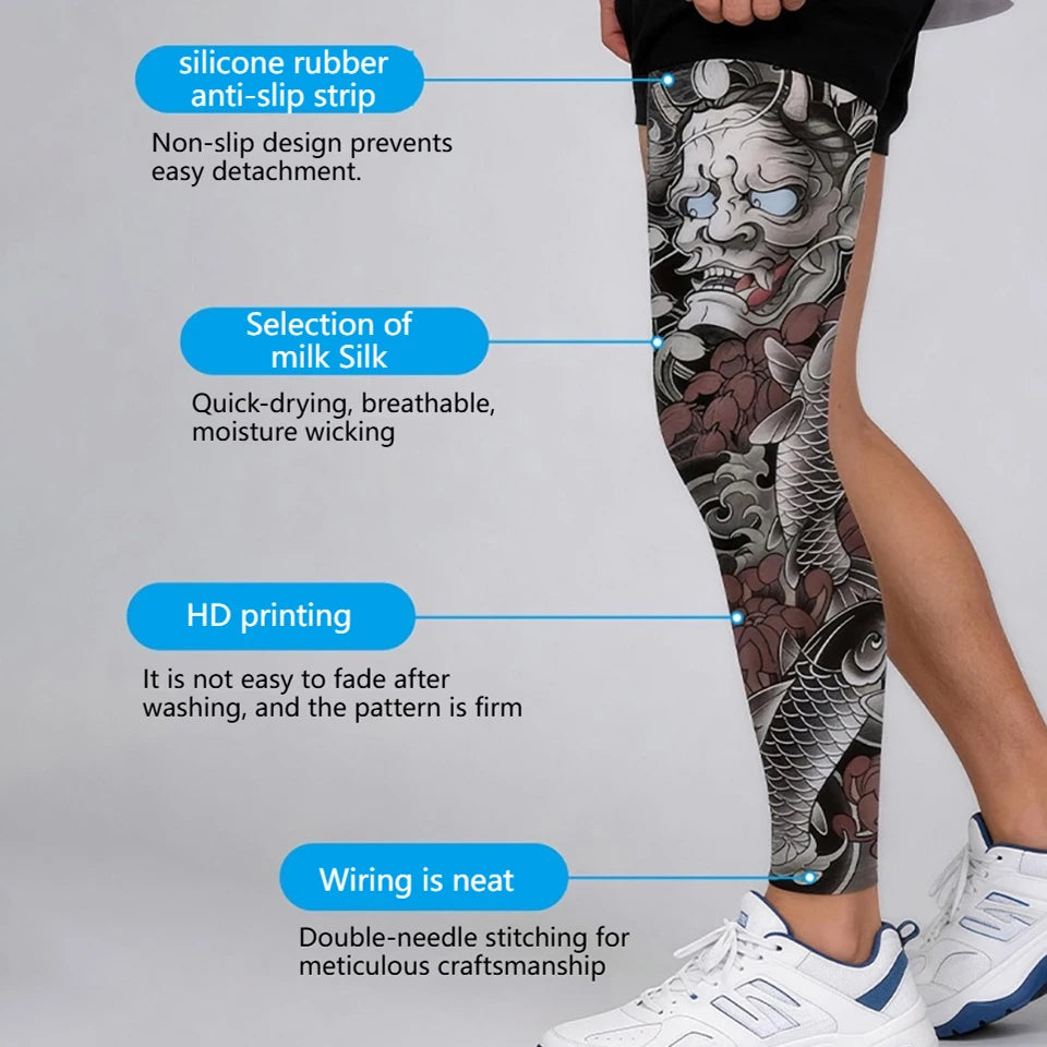 Kokossi 1Pair Tattoo Printing Cyclying Leg Sleeves Ice Silk Non-slip