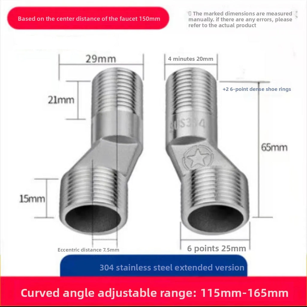 2pcsStainless Steel Angled Curved Foot 360° Rotatable Angle Adjustment Shower Faucet Adapter Wall Mounted Eccentric Screw Corner Oasis Select B 2pcs